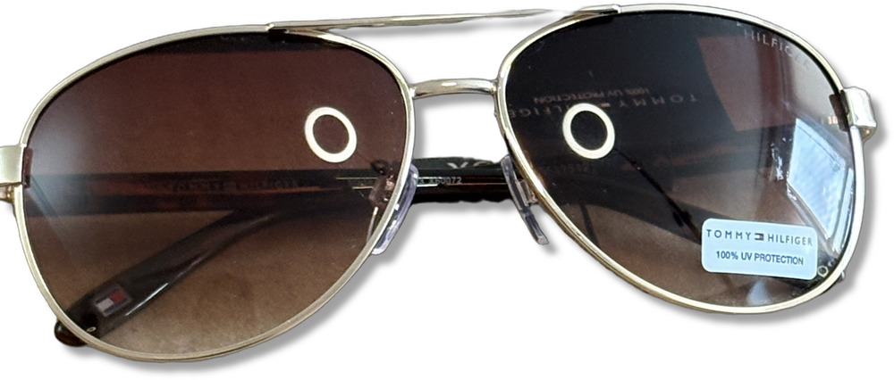Tommy Hilfiger Women's 57mm Gold Frame Brown Lens Aviator Sunglasses OL553 NEW
